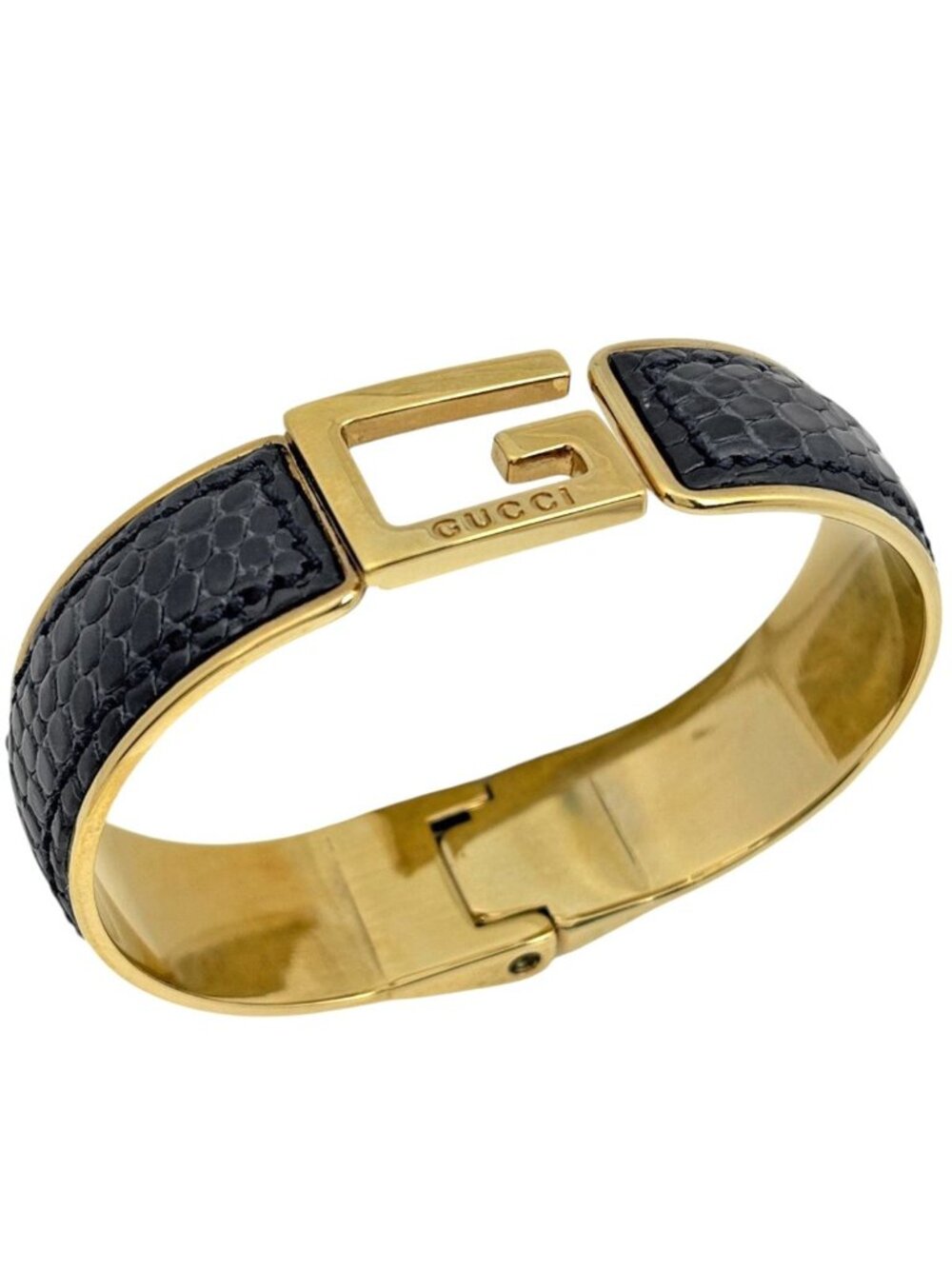 Gucci Bangle Leather Gold Black Bracelet